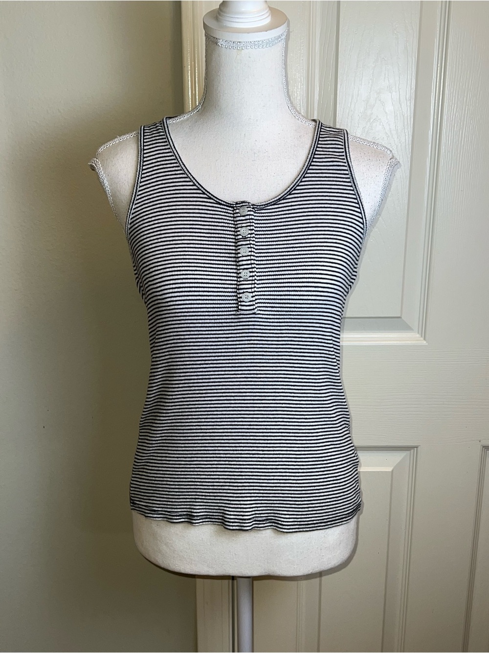 MARINE LAYER Striped Henley Racerback Tank Top